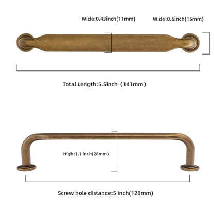 10 Pack 5 inch Antique Brass Kitchen Cabinet Handles - color: Antique Brass, size: 5'' Hole Center(128mm)