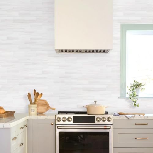 STICKGOO 10-Sheet Peel and Stick Backsplash on Subway Tile, Dolomite White - color: Dolomite White Marble