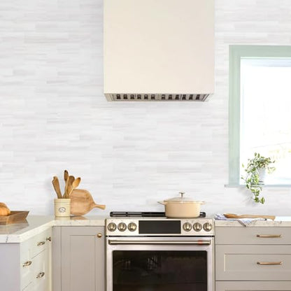 STICKGOO 10-Sheet Peel and Stick Backsplash on Subway Tile, Dolomite White - color: Dolomite White Marble