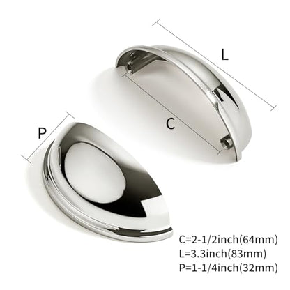 10 Pack 2-1/2" Drawer Pulls Polished Nickel Cabinet Cup Pulls Kitchen Hardware Cabinet Handles Drawer Handles Knobs 2.5 inch Hole Center - color: Polished Nickel, size: 2-1/2"(64mm) Hole Center