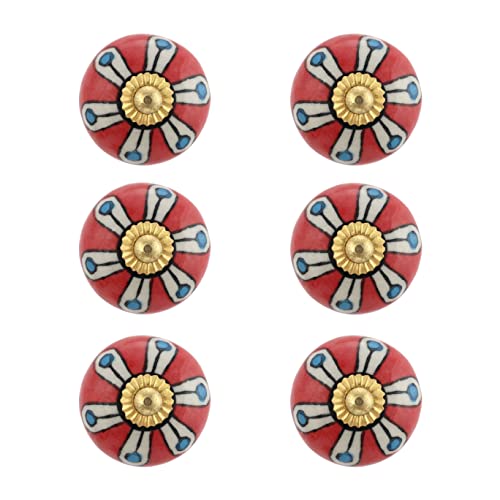 Cabinet Knobs for Dresser Drawers - Boho Handmade Ceramic Kitchen Cupboard Pull Handle Countryside Farmhouse Furniture Hardware - Red Floral - Pack of 4 - color: Red Floral