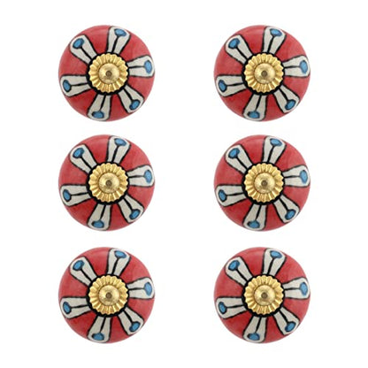 Cabinet Knobs for Dresser Drawers - Boho Handmade Ceramic Kitchen Cupboard Pull Handle Countryside Farmhouse Furniture Hardware - Red Floral - Pack of 4 - color: Red Floral