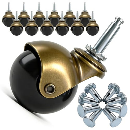 Zerobe 2" Ball Caster Wheels: Antique Brass Swivel Casters (12-Pack) - color: Bronze-12pcs