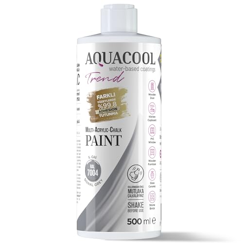 Aquacool Trend MAC All-in-One Furniture Paint – No Sanding No Primer, Chalk Paint for Cabinets, Wood, Tile & Countertops | Self-Leveling Matte | 16.9 fl oz 53 sq ft | 7004 Signal Gray - color: Ral 7004 Signal Grey