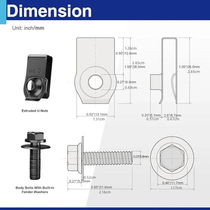 20Pcs Automotive Body Screws Clips, Extruded U Nuts and Bolts Kit for Bumper Fender Liner YUBJIANG