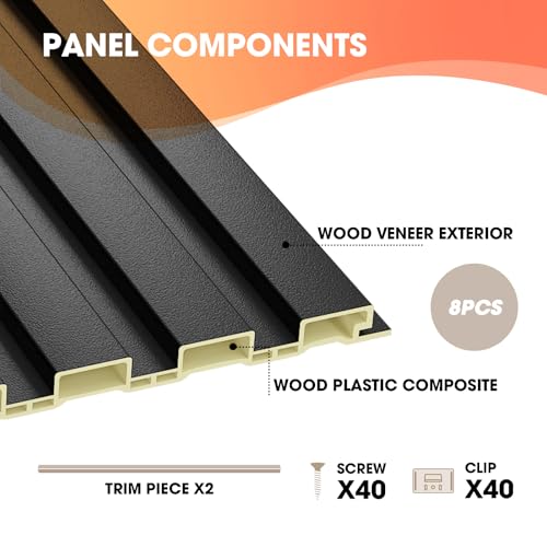 OUZUGIE WPC Acoustic Slat Wall Paneling, 8-Pack 96 x 6 Inches - color: Black, size: (Low)96“ x 6"