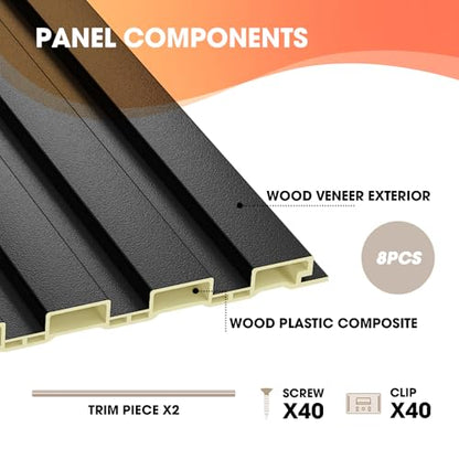 OUZUGIE WPC Acoustic Slat Wall Paneling, 8-Pack 96 x 6 Inches - color: Black, size: (Low)96“ x 6"