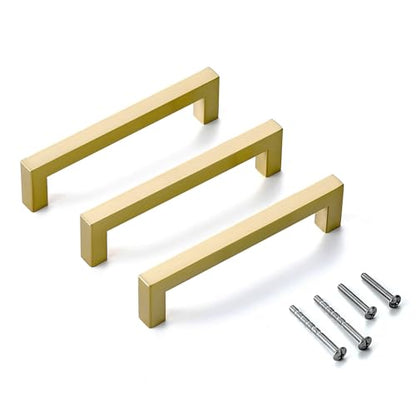30 Pack 5 Inch Hole Center Brushed Brass Stainless Steel Square Cabinet Pulls Brushed Gold Cabinet Handles Drawer Handles Cupboard Handles - color: Brushed Gold, size: 5 inch hole center (128mm)