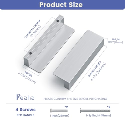 Peaha 10 Pack 3" Brushed Nickel Cabinet Handles Finger Pulls for Cabinets - color: Brushed Nickel, size: 3" Hole Center