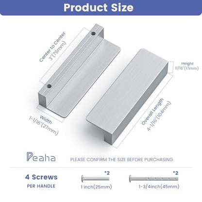 Peaha 10 Pack 3" Brushed Nickel Cabinet Handles Finger Pulls for Cabinets - color: Brushed Nickel, size: 3" Hole Center