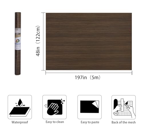 Walnut Wood Grain Contact Paper Peel and Stick Self Adhesive Wallpaper Dark Brown Wood Contact Paper for Furniture Countertops Bubble Free Design Thick Removable Waterproof Top Vinyl Wrap 48''x197'' - color: Walnut Brown, size: 48" x 197"