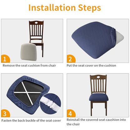 Fuloon Dining Chair Seat Covers Stretch Slipcovers, 6 Pack, Navy Blue - color: Navy Blue, size: Not Waterproof