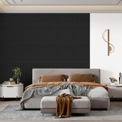 STICKGOO 3D Slat Wall Panels, PVC Fluted Wall Decor, 12 Tiles, Black - color: Black