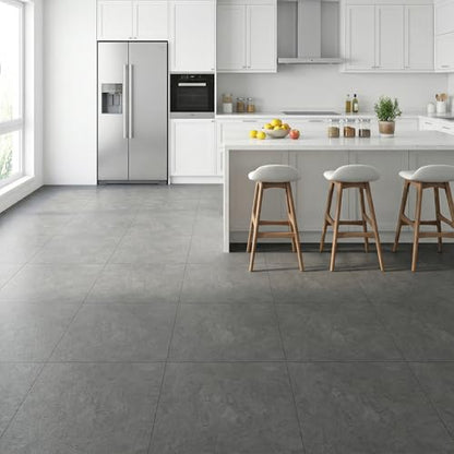 Peel and Stick Floor Tile 12 x 12 Inch Self Adhesive Marble Vinyl Flooring - color: Dark Grey Slate