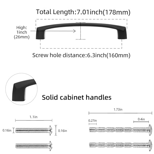 10 Pack 6.3 Inch Matte Black Kitchen Cabinet Handles - color: Matte Black, size: 6-1/4" Hole Center（160mm）