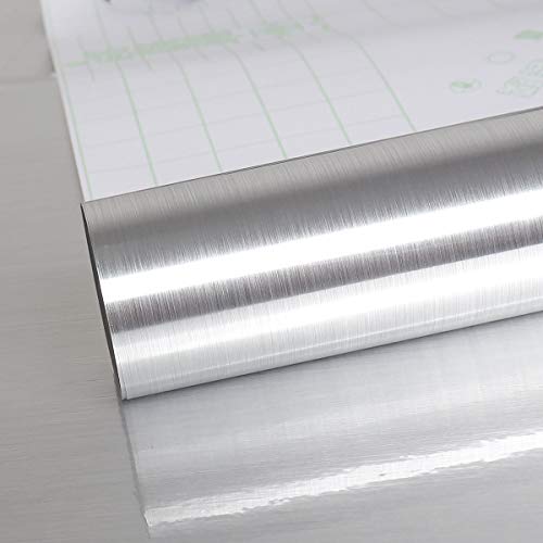 VEELIKE 15.7''x708'' Stainless Steel Contact Paper for Appliances Heat Resistant Self Adhesive Wallpaper for Kitchen Countertops Refrigerator Dishwasher Washing Machine Oven Door Metal Furniture - size: 708.7" x 15.7"