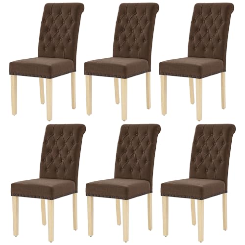 LOULENS Fabric Dining Chairs Set of 6, Upholstered Kitchen Chairs, Brown - color: Brown, size: Set of 6