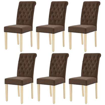 LOULENS Fabric Dining Chairs Set of 6, Upholstered Kitchen Chairs, Brown - color: Brown, size: Set of 6