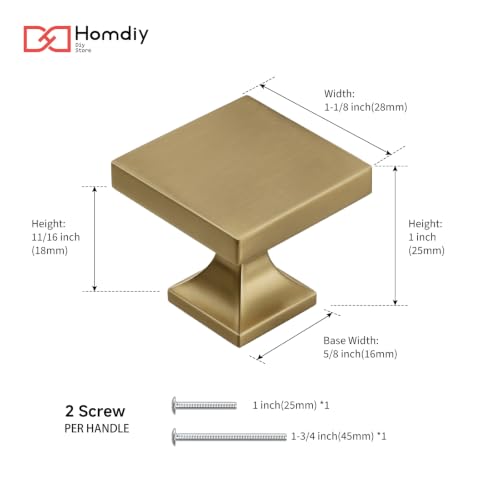 homdiy Champagne Bronze Cabinet Knobs 5 Pack Champagne Brass Square Knobs - color: Champagne Bronze, size: 5 Pack