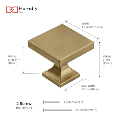 homdiy Champagne Bronze Cabinet Knobs 5 Pack Champagne Brass Square Knobs - color: Champagne Bronze, size: 5 Pack