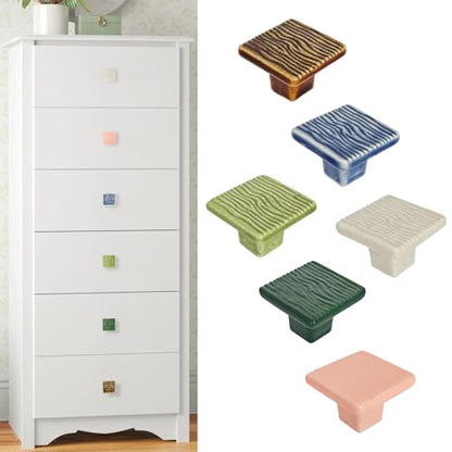 6 Pack Ceramic Drawer Pulls Square Cabinet Pulls Mix Color Drawer Knobs Wavy Natural Cabinet Handles Cute Dresser Knobs Boho Drawer Pull - color: Mix