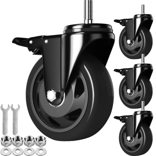 3 Inch Caster Wheels Heavy Duty 1/2"-13x1 Threaded Stem Casters Set of 4 - color: Black, size: 3in(1/2"-13)