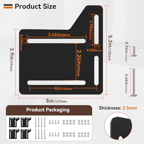 Headboard Adapter Bracket for Connecting and Adjusting Bed Frame Width | with 4 Widened Holes | Anti-Loosening Washers | for Bed Frame Renovation and DIY | Black, 4 Pieces - color: 4Pcs Bed Frame Brackets