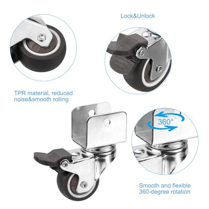 PATIKIL 1.5" Swivel Caster Wheels with 1" U Bracket, 4 Pack Mute Moving Swivel Wheel Replacement with Brake Total Load 132lbs for Cabinet Furniture Table - size: 1.5"