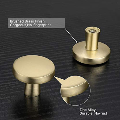 Haliwu 20 Pack Brushed Gold Cabinet Knobs Solid Drawer Knobs - color: Brushed Gold & Round