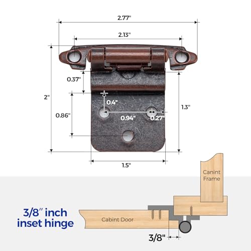Ravinte 3/8" Inset Antique Copper Cabinet Hinges 60 Pack (30 Pairs) - color: ‎‎Antique Copper