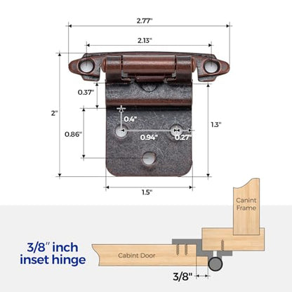 Ravinte 3/8" Inset Antique Copper Cabinet Hinges 60 Pack (30 Pairs) - color: ‎‎Antique Copper