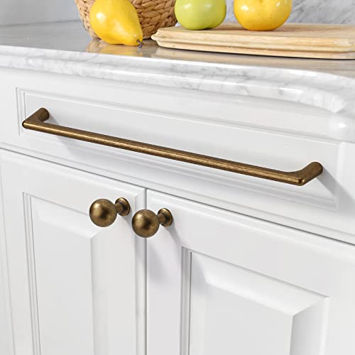 Amerdeco 10 Pack Antique Brass Cabinet Pulls 10" - color: Antique Brass, size: 12.5" hole center