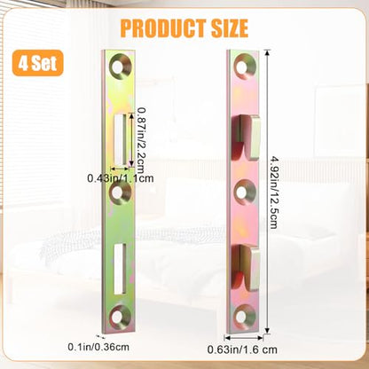 4 Sets Metal Bed Rail Fasteners, 5 Inch Heavy Duty Bed Rail Brackets with Screws, Heavy Duty Hardware Frame Replacement Parts for Furniture Wood - size: 4 Sets