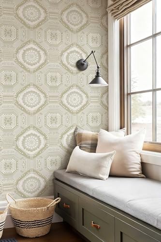 Moroccan Geometric Peel and Stick Wallpaper, Boho Tile Pattern Wallpaper - color: ML-M047, size: 17.7" x 118"