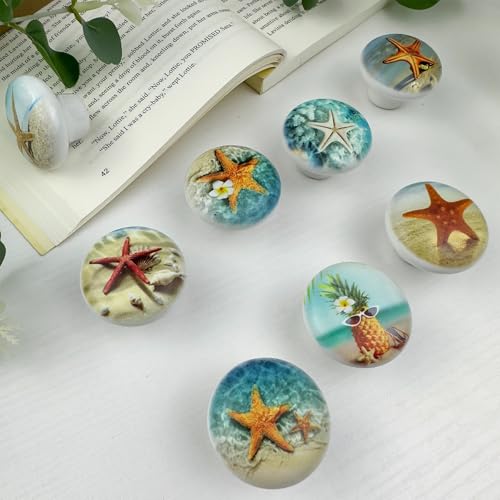 8Pack1.5 Ceramic Starfish Shells Knob Coastal Furniture Ocean Nursery Beach Themed Decorative Cabinet Dresser Drawer Pulls and Knobs