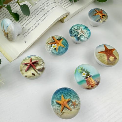 8Pack1.5 Ceramic Starfish Shells Knob Coastal Furniture Ocean Nursery Beach Themed Decorative Cabinet Dresser Drawer Pulls and Knobs