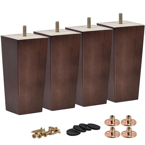 5 Inch / 12 cm Wooden Furniture Legs, Set of 4 Solid Wood Mid-Century Modern Pyramid Replacement Feets with 5/16 inch Bolt & Rubber Floor Protectors for DIY Ottoman Walnut - color: Walnut, size: 5"/12cm