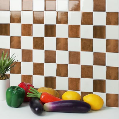 STICKGOO 10 Sheets Peel and Stick Backsplash - 9" x 9" 4D Adhesive Peel and Stick Tile Backsplash for Kitchen&Bathroom - color: White,Orange