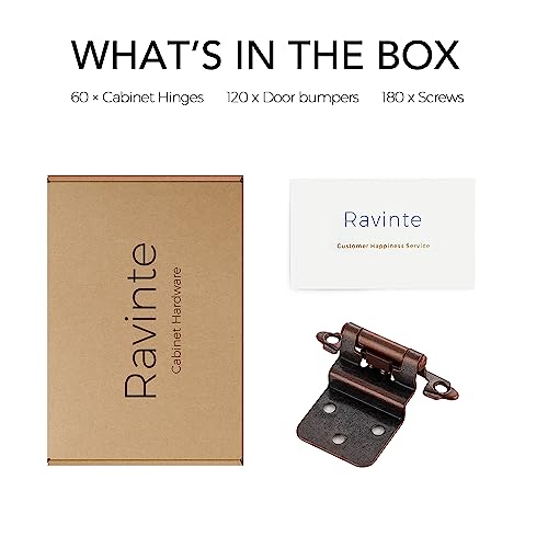 Ravinte 3/8" Inset Antique Copper Cabinet Hinges 60 Pack (30 Pairs) - color: ‎‎Antique Copper
