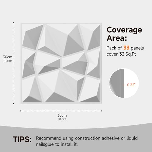 INMOZATA 3D Wall Panels, Diamond Textured PVC Accent Wall Panels - color: B_White