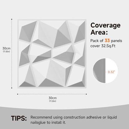 INMOZATA 3D Wall Panels, Diamond Textured PVC Accent Wall Panels - color: B_White