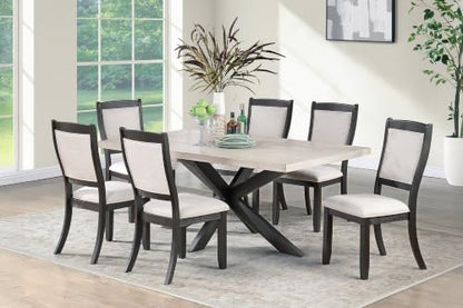 7-Piece Dining Set with 6 Upholstered Side Chairs, Antique Black - color: Antique Black,light Beige