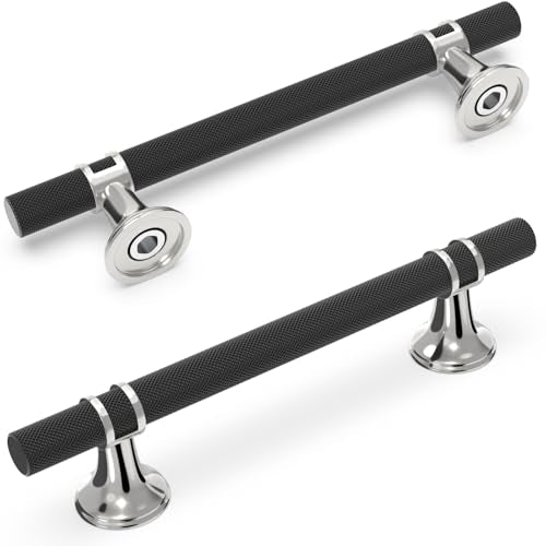 20 Pack 5 Inch Black and Polished Chrome Cabinet Handles - color: Black and Polished Chrome Knurled, size: 5'' Hole Center(128mm)