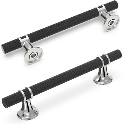 20 Pack 5 Inch Black and Polished Chrome Cabinet Handles - color: Black and Polished Chrome Knurled, size: 5'' Hole Center(128mm)