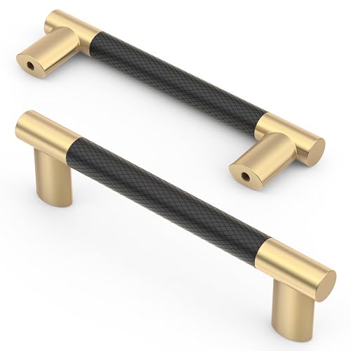 Asidrama 10 Pack 4 Inch(102mm) Knurled Black and Gold Kitchen Cabinet Handles, Cabinet Pulls Kitchen Cabinet Hardware Cupboard Handles Drawer Pulls 4496 - color: Black-Gold, size: 4" Hole Center(102mm)