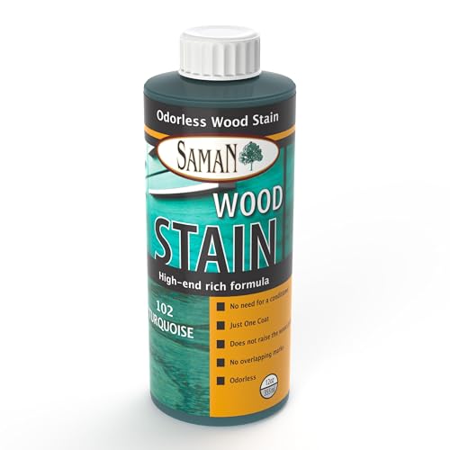SamaN Interior Water Based Wood Stain - Natural Stain for Furniture, Moldings, Wood Paneling, Cabinets (Turquoise TEW-102-12, 12 oz) - color: Turquoise, size: 12 oz