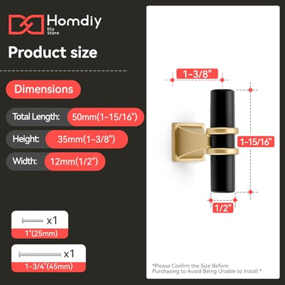 homdiy 30 Pack Black & Gold Cabinet knobs - Modern Cabinet knobs for Kitchen Cabinets, Dresser Draers & Wardrobe Hardware, Durable Zinc Alloy with Matte Finish - color: Black&Gold, size: Single hole