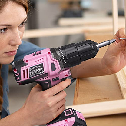 WORKPRO 20V Cordless Drill Driver Set, Pink, 3/8" Keyless Chuck