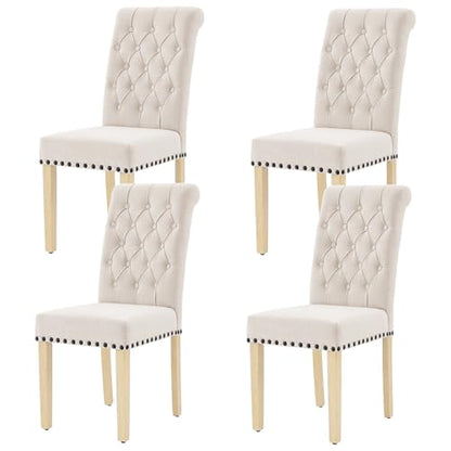 LOULENS Fabric Dining Chairs Set of 4, Upholstered Kitchen Chairs, Beige - color: Beige, size: Set of 4