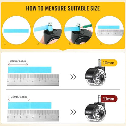 HOLKIE Office Chair Wheels 10x22mm 1KEA ONLY Casters 2 Inch Replacement, Grey Dual Rubber Smooth & Quiet Rolling Casters Wheels-Set of 5 for Hardwood Floors & Carpet Computer Gaming Desk Chair Wheels